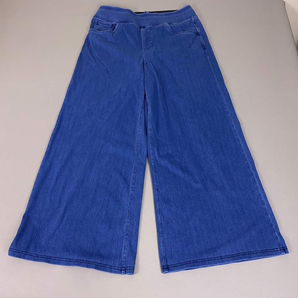 Halara Wide Leg Pants Large Petite Blue Pull On Stretch Denim Look High-Rise